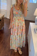 Rebadress V Neck Bow Shoulder Tiered Floral Print Maxi Dress