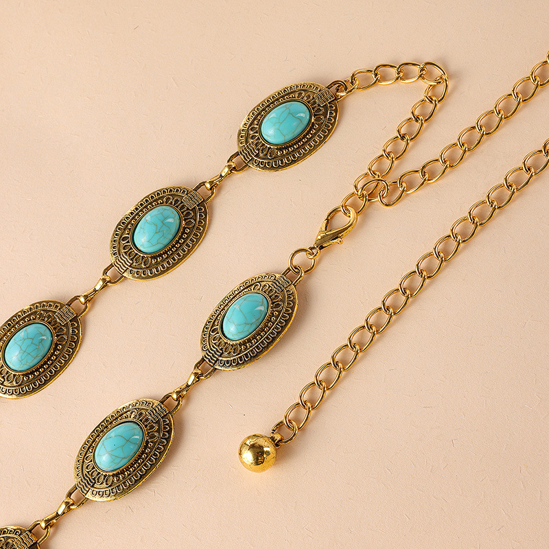 Rebadress Turquoise Decorative Adjustable Metal Chain Belt