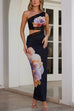 Rebadress One Shoulder Cut Out Lace Splice Floral Maxi Bodycon Dress