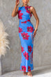 Low-cut Back Sleeveless Floral Print Maxi Dress