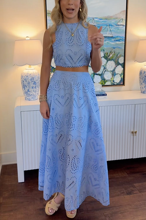 Rebadress Sleeveless Crop Top and A-line Maxi Skirt Lace Set