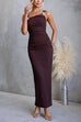 Adjustable Strap Back Slit Ruched Bodycon Maxi Dress