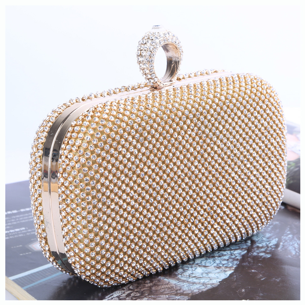 Rebadress Sparkly Rhinestones Ring Clasp Evening Handbag