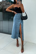 Rebadress Button Down Slit Midi Denim Skirt
