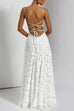 Rebadress Spaghetti Strap Backless Lace-up Jacquard Maxi Dress