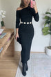 Asymmetrical Shoulder Long Sleeves Bodycon Midi Dress