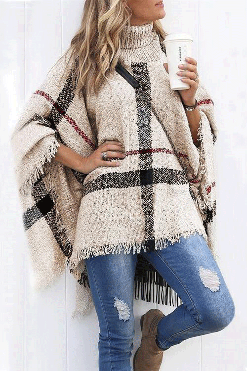 Rebadress Soft Tassel Lattice Cloak Poncho Sweater
