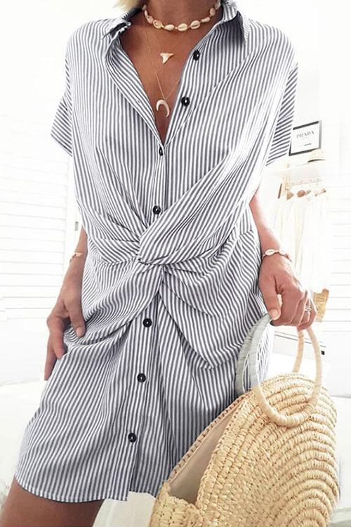 Rebadress Trist Knot Striped Shirt Dress