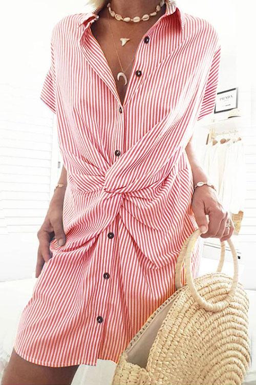 Rebadress Trist Knot Striped Shirt Dress