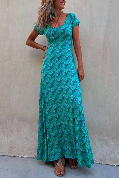 Rebadress One Dress Two Ways Short Sleeve Floral Printed Maxi Dress