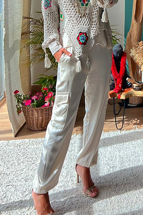 Rebadress Solid Satin Cargo Pants with Pockets