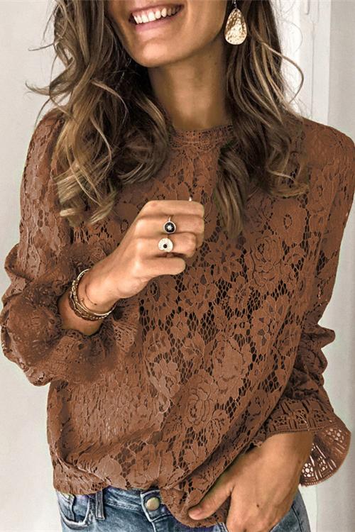 Rebadress Lace Hollow Out Bell Sleeves Pullover Tops