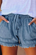 RD Elastic High Waist Raw Hem Shorts