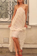 Rebadress Halter Backless Ruffle Trim Swing Maxi Beach Cover Up Dress