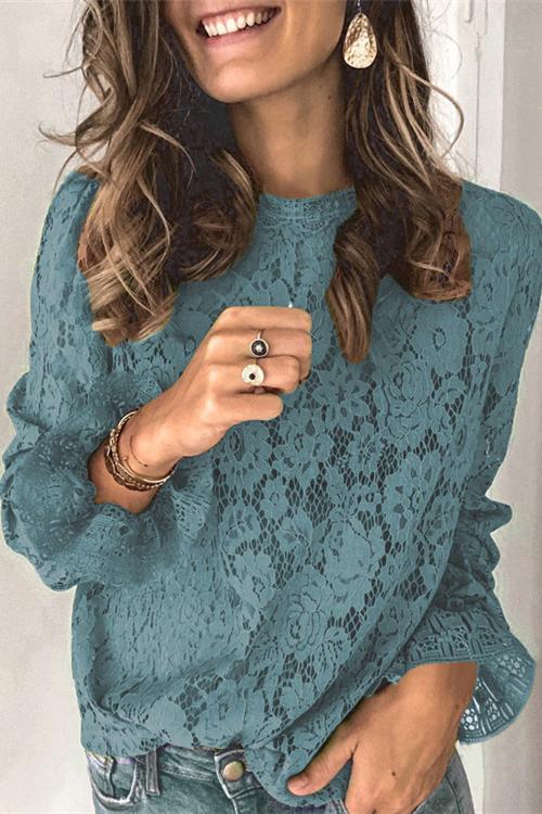 Rebadress Lace Hollow Out Bell Sleeves Pullover Tops