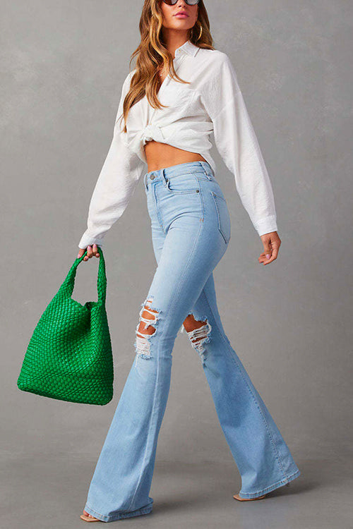 Rebadress Distressed Bell Bottoms Ripped Trendy Jeans