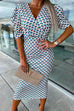 Rebadress Wrap V Neck Puff Sleeves Printed Midi Bodycon Dress