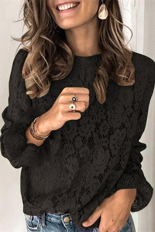 Rebadress Lace Hollow Out Bell Sleeves Pullover Tops