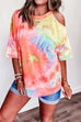 Rebadress Crew Neck Cold Shoulder Tie Dye T-shirt