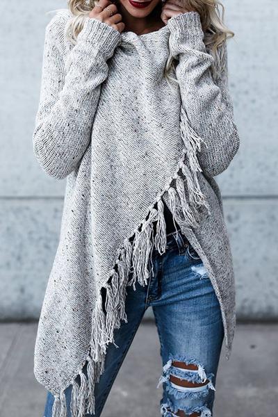 RD Cowl Neck Tassel Irregular Sweater