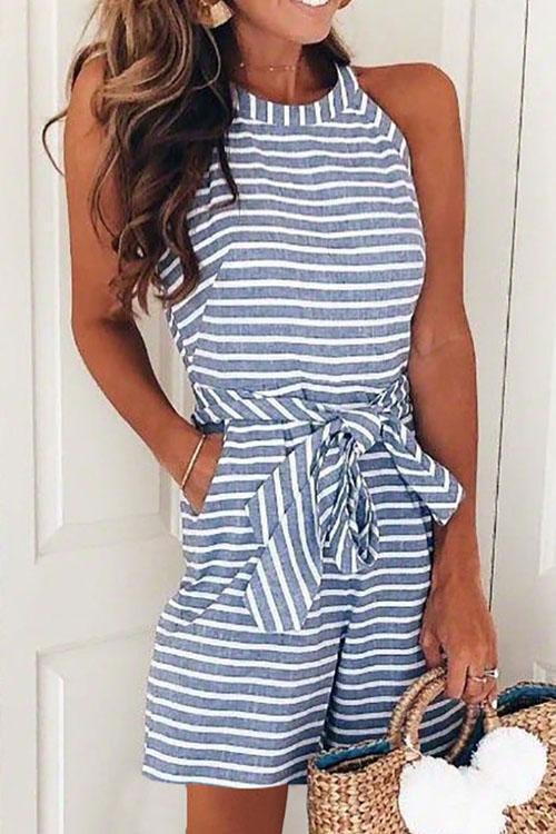 Rebadress Bow-knot  Striped Romper