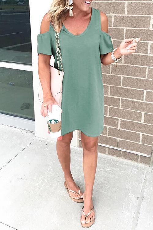 Rebadress V Neck Dew Shoulder Mini Dress