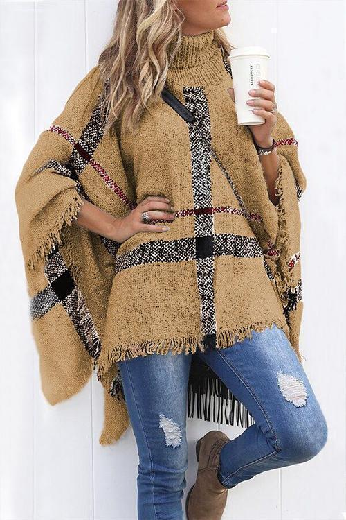 Rebadress Soft Tassel Lattice Cloak Poncho Sweater