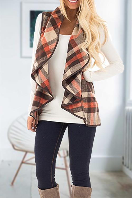Rebadress Lush Sleeveless Plaid Jacket Vest with Pockets