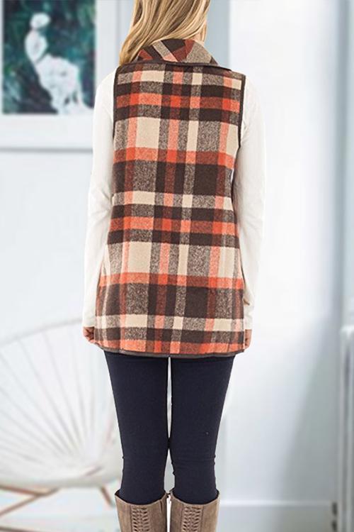 Rebadress Lush Sleeveless Plaid Jacket Vest with Pockets
