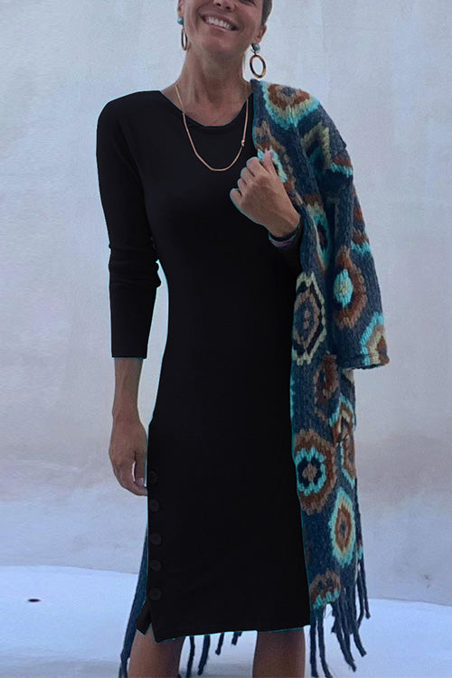 Rebadress Crewneck Long Sleeve Buttons T-shirt Dress