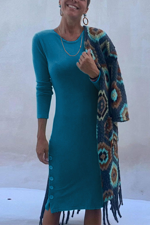 Rebadress Crewneck Long Sleeve Buttons T-shirt Dress