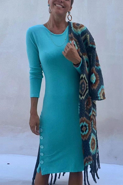 Rebadress Crewneck Long Sleeve Buttons T-shirt Dress