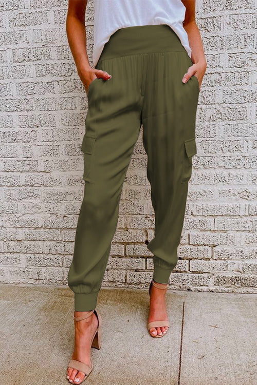 Rebadress Fashion Style High Waist Satin Pants with Pockets