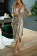 Rebadress Wrap V Neck Long Sleeve Tie Waist Sequin Dress