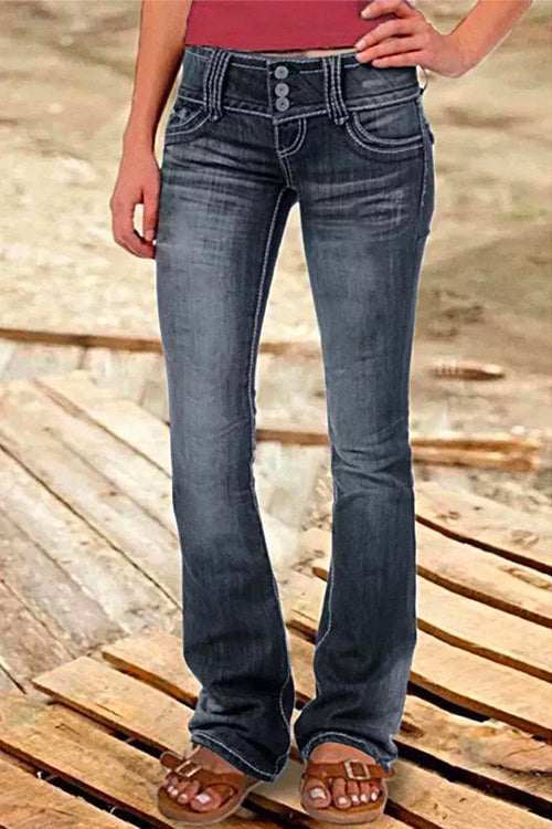 Rebadress Button Down Bell Bottom Jeans with Pockets