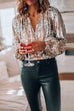 Rebadress Stylish V Neck Long Sleeve Sequin Splice Top