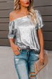 Rebadress Off Shoulder Short Sleeve Sequin T-shirt
