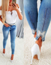Rebadress Beaded Butterfly Distressed Skinny Denim Pants