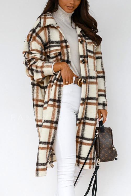 Rebadress Classic Lapel Buttons Plaid Midi Outwear