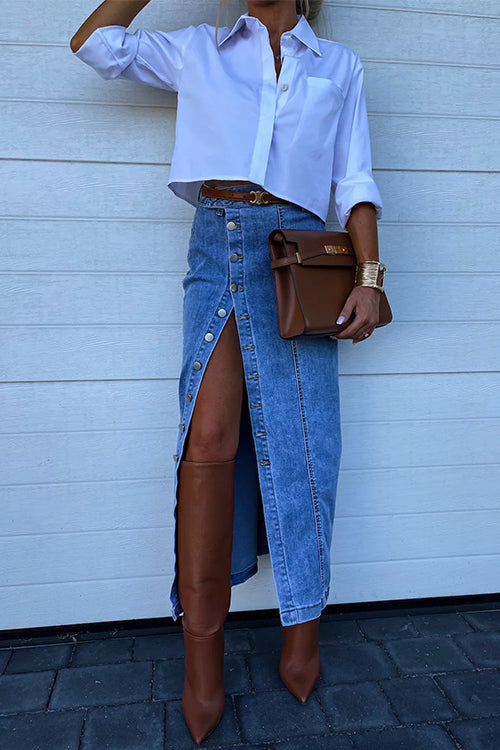 Rebadress High Rise Button Down Slit Denim Skirt