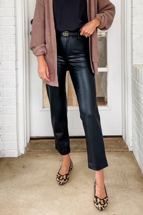 Rebadress Faux Leather Straight Leg Trousers with Pockets