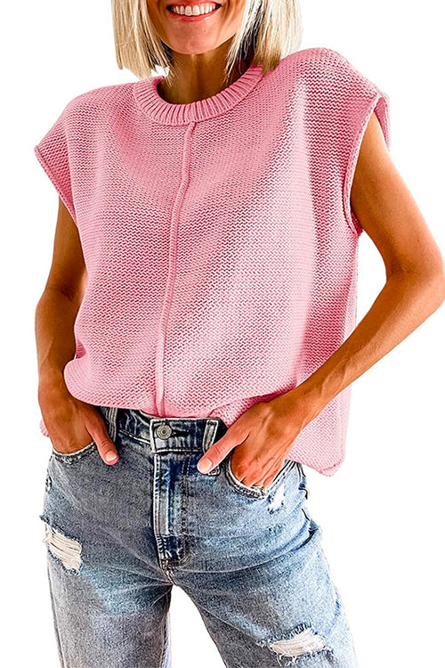 Rebadress Crewneck Cap Sleeves Pullover Sweater