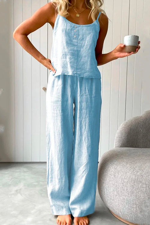 Rebadress Cotton Linen Cami Top Wide Leg Pants Loungewear Set