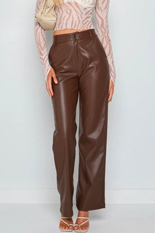 Rebadress Faux Leather Straight Leg Trousers with Pockets