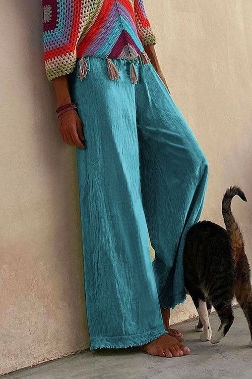 Rebadress Solid Raw Hem Wide Leg Casual Pants