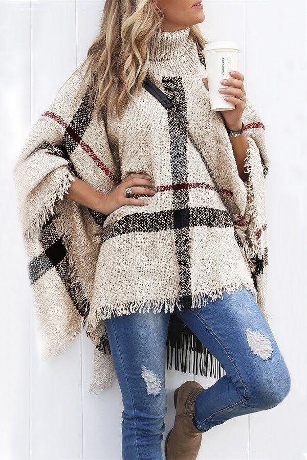 Rebadress Soft Tassel Lattice Cloak Poncho Sweater