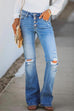 Rebadress Buttons Ripped Bell Bottom Jeans