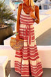 RD V Neck Tie Waist Printed Swing Maxi Cami Dress