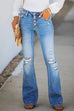 Rebadress Buttons Ripped Bell Bottom Jeans