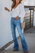 Rebadress Buttons Ripped Bell Bottom Jeans